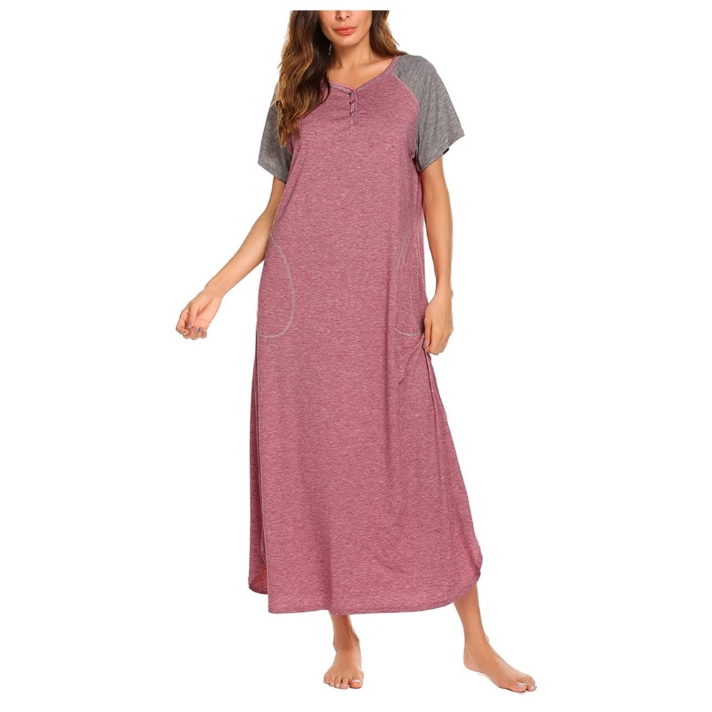 Grey and pink v neck night dress 📦 (XL -58) - Picture 2 of 15